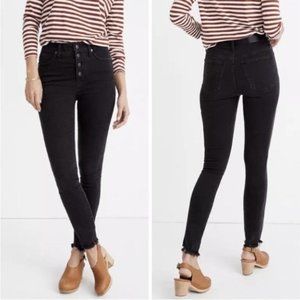 Madewell 9" High Rise Skinny Frayed Hem Button Fly Skinny Black Jeans 28